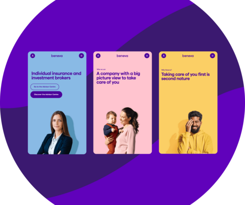 Three screenshots from the Beneva mobile page