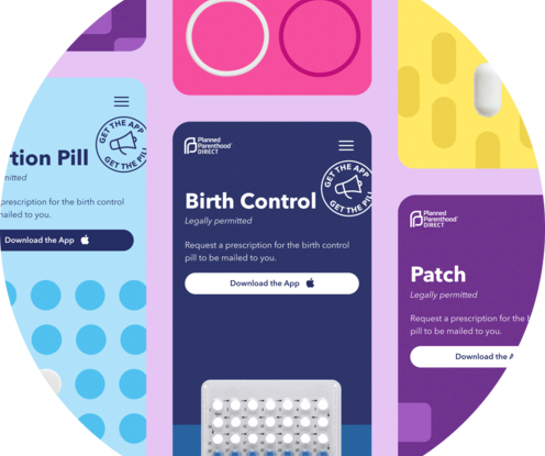 Multiple screenshots of the planned parenthood direct website