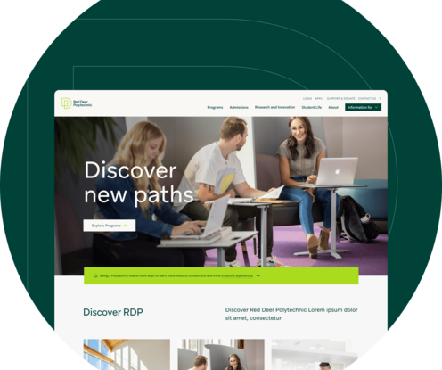 A screenshot of the RedDeer Polytechnic homepage